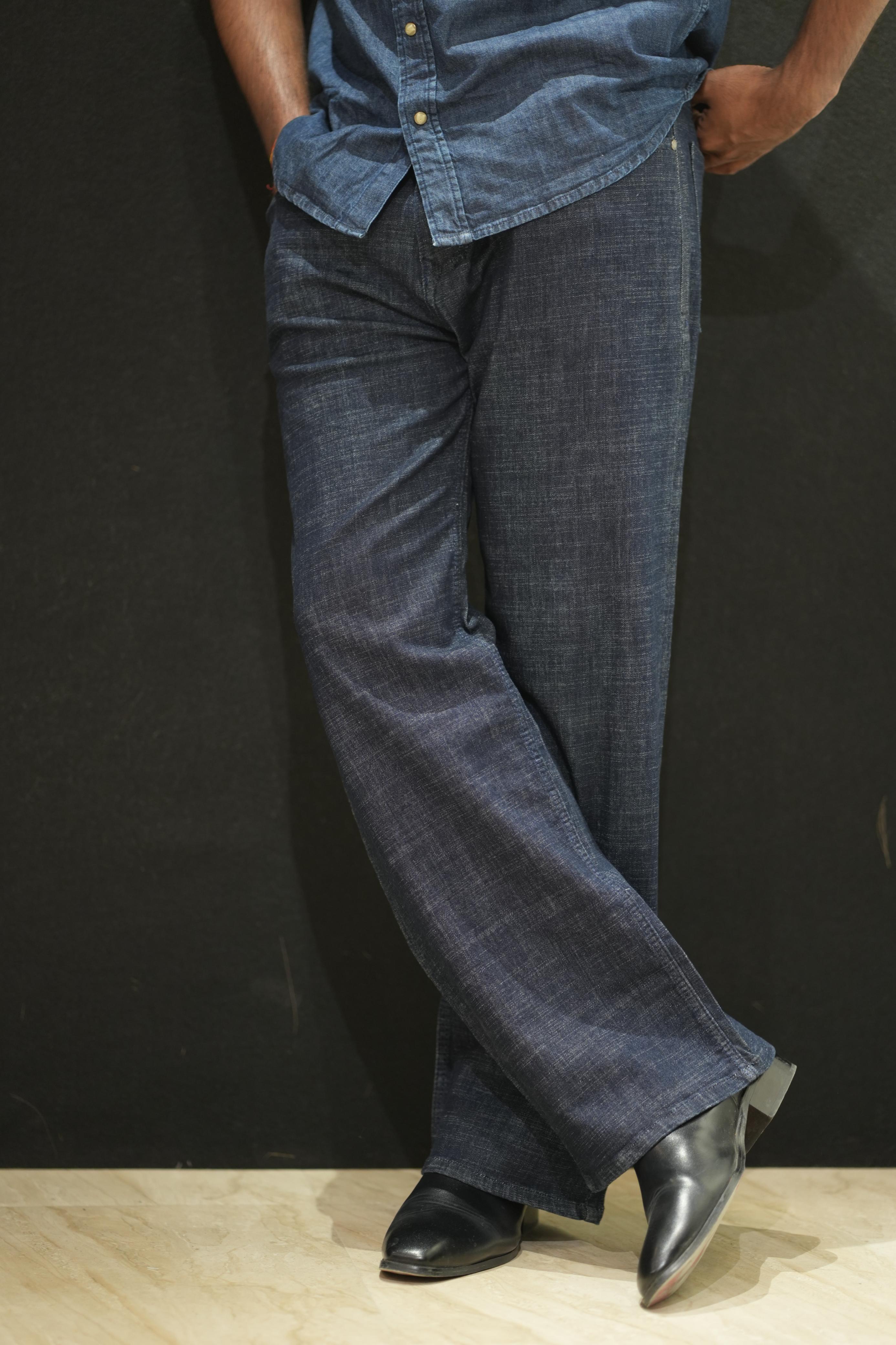 Retro Wardrobe Dark Navy Wide Leg Baggy Denim Jeans - RAW WASH