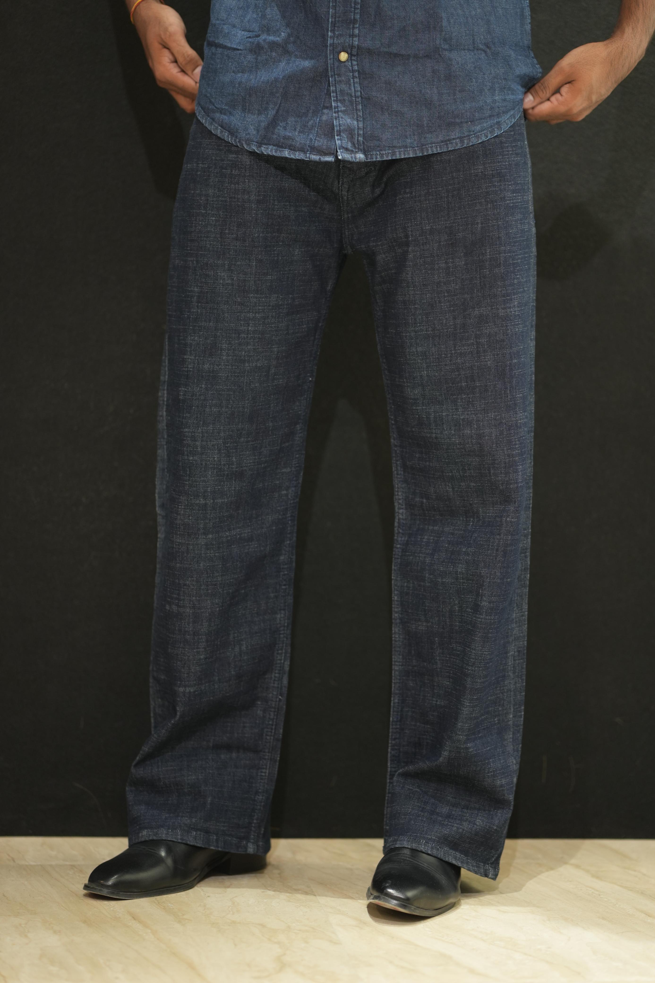 Retro Wardrobe Dark Navy Wide Leg Baggy Denim Jeans - RAW WASH